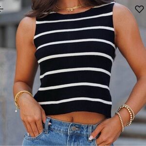 Elegant Black and White Striped Crop Top